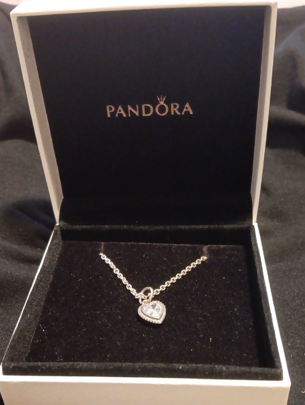 Pandora Silver Heart Pendant Necklace with Clear Stone